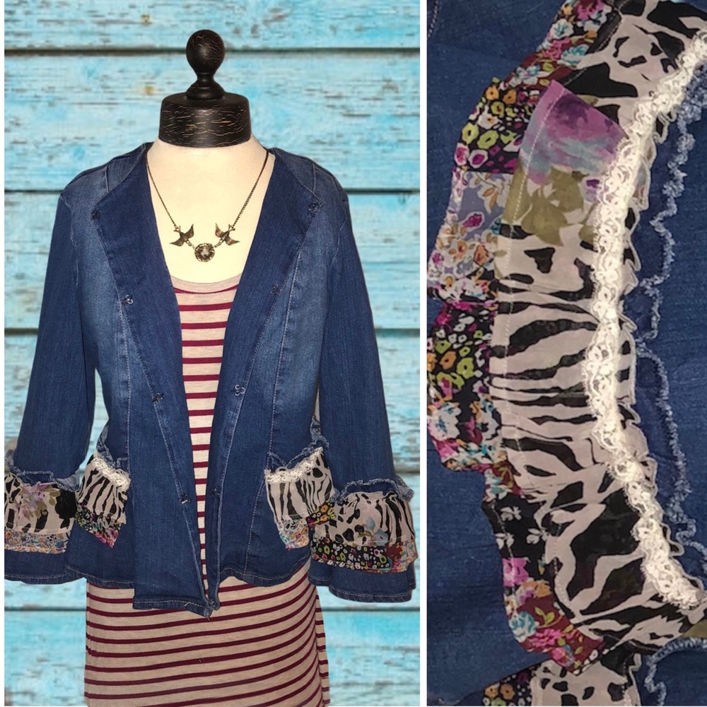 ‼️SOLD‼️Upcycled Handmade Bell Sleeve Denim Jacket